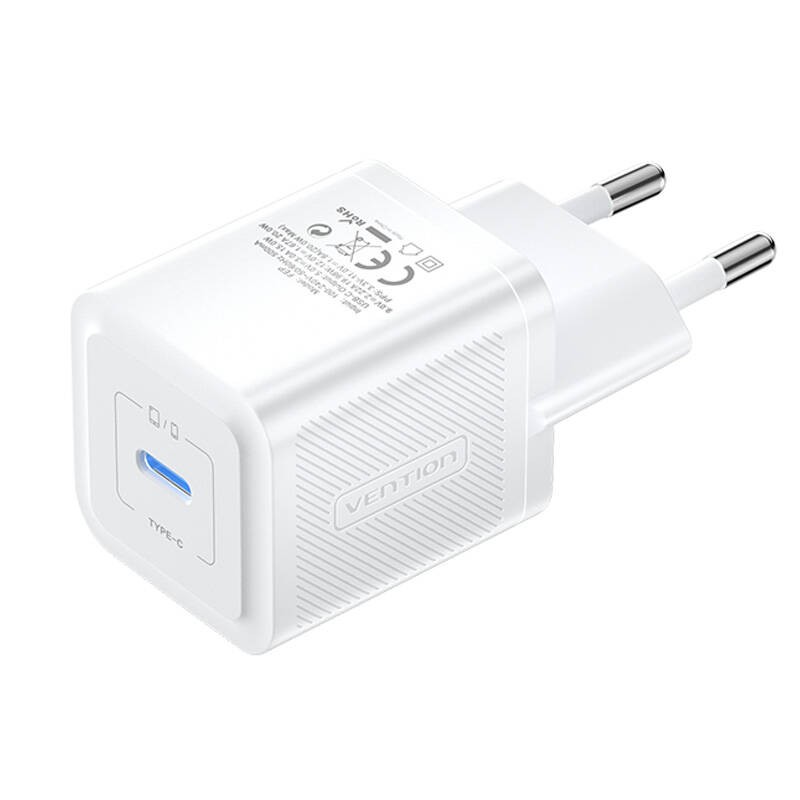 Sieninis įkroviklis, "Vention", FEPW0-EU, USB-C, 20 W, GaN (baltas)