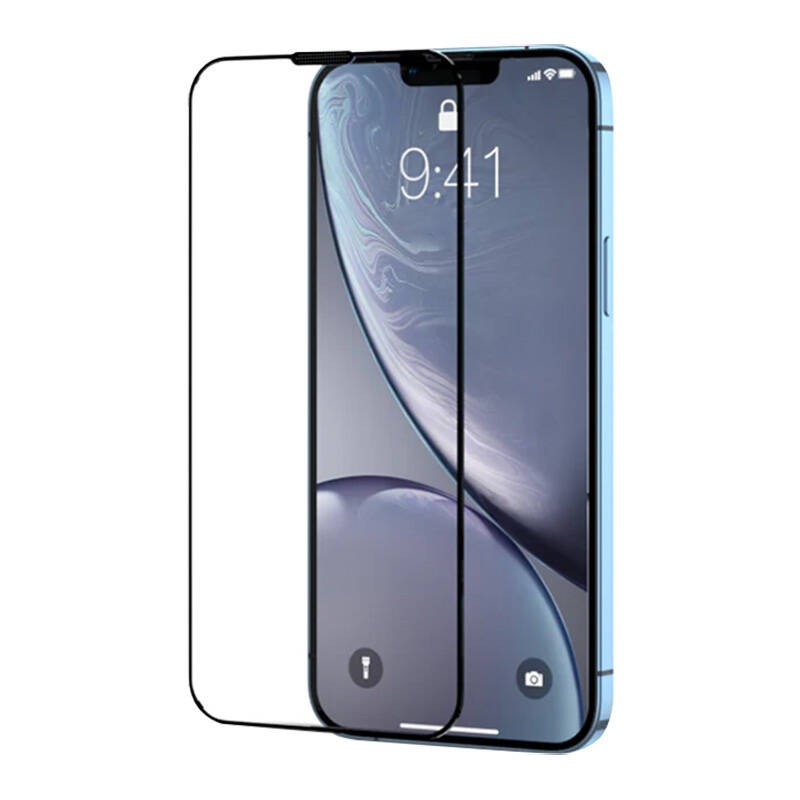 "Joyroom HQ-Z22" grūdintas stiklas "iPhone 15 Pro" su juodu rėmeliu ir dulkių filtru