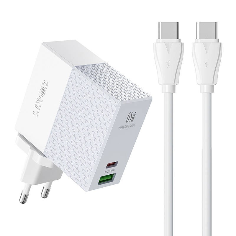 Sieninis įkroviklis LDNIO A2620C USB, USB-C 65W + USB-C - USB-C kabelis