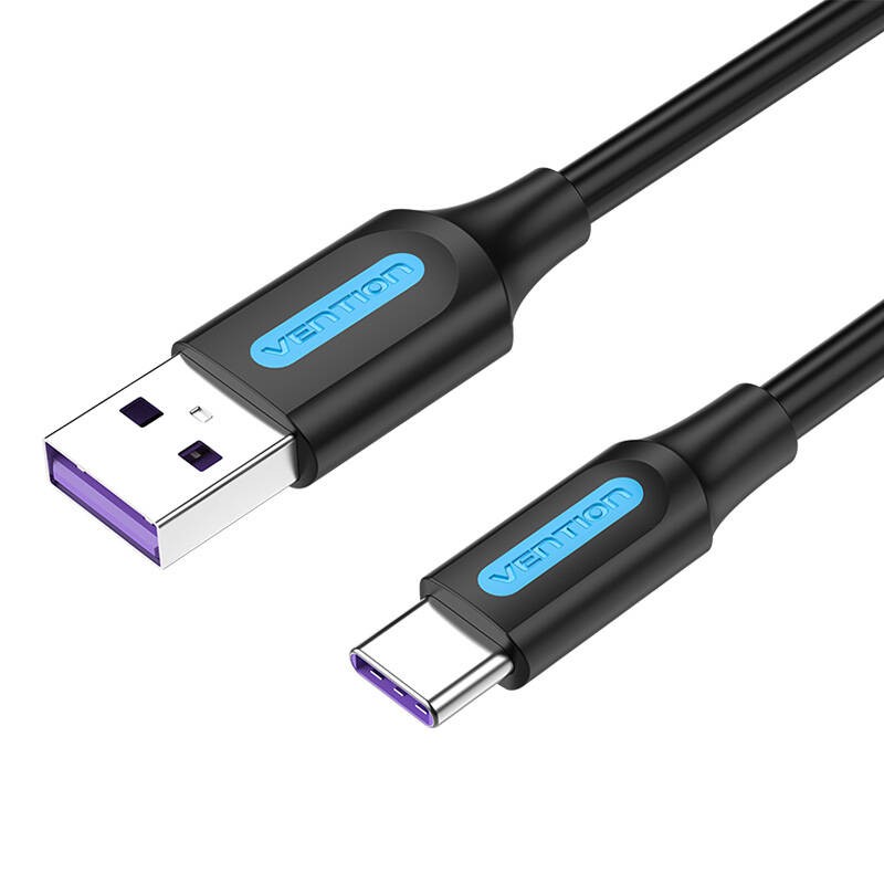 USB 2.0 A į USB-C 5A kabelis Vention CORBI 3 m juodas PVC