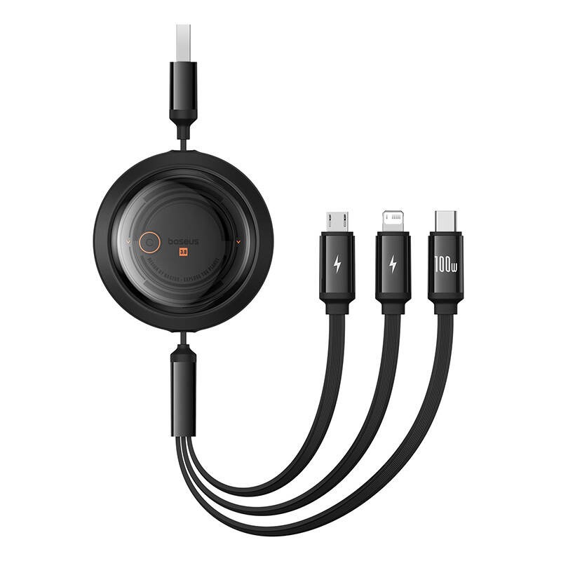 "3-in-1 Baseus Free2Draw" USB ir M+L+C 100W kabelis, 1,1 m (juodas)