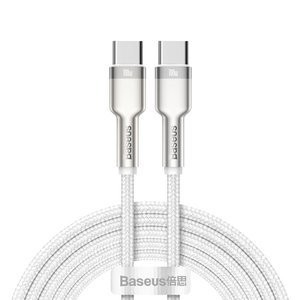 Kabelis USB-C į USB-C "Baseus Cafule", 100 W, 2 m (baltas)