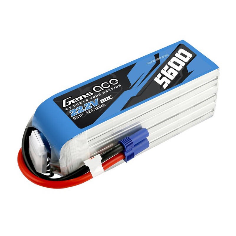 Gens ace 5600mAh 80C 22.2V 6S1P Lipo akumuliatorių paketas su EC5 kištuku