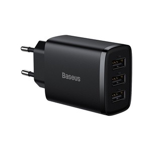 "Baseus" kompaktiškas greitasis įkroviklis, 3x USB, 17 W (juodas)