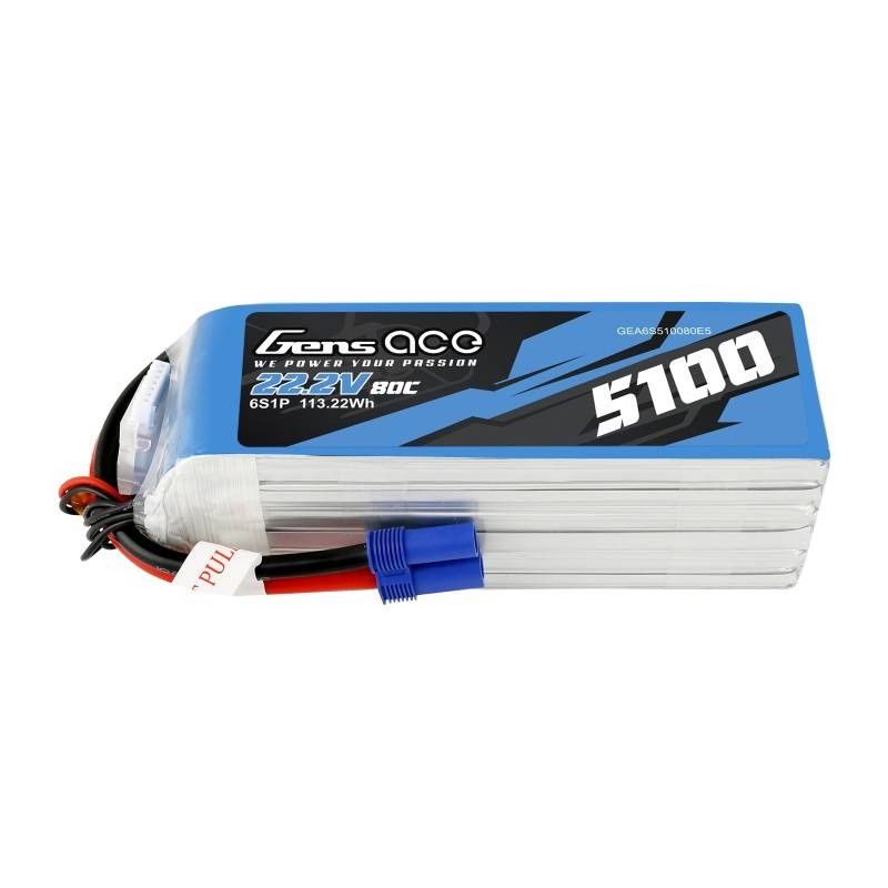 Akumuliatorius GensAce 5100mAh 22.2V 80C 6S1P EC5