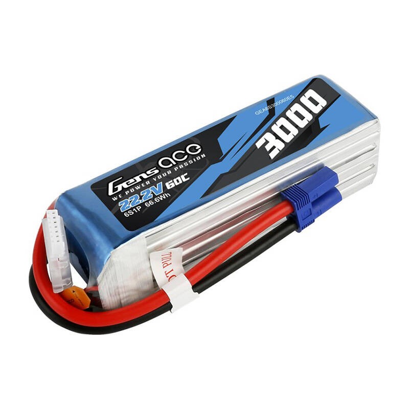 Gens ace 3000mAh 22.2V 60C 6S1P Lipo akumuliatorius su EC5 kištuku