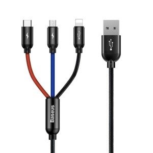 "Baseus 3in1" kabelis USB-C / "Lightning" / "Micro 3,5A" 0,3 m (juodas)