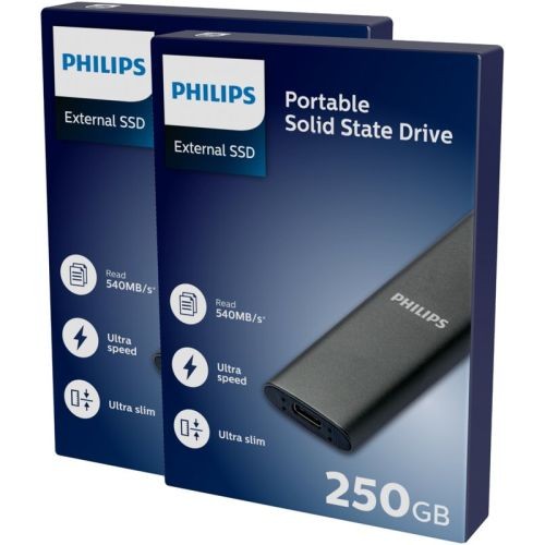 "Philips" išorinis SSD 250 GB itin didelės spartos erdviai pilkas