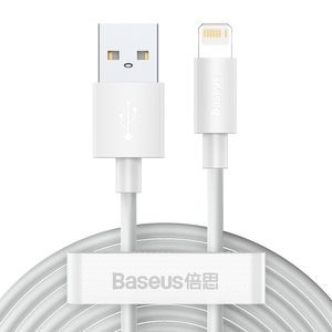 "Baseus" paprastas išminties duomenų kabelio rinkinys iš USB į "Lightning" 2,4A (2 vnt., rinkinys）1,5 m baltos spalvos)