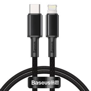 "Baseus" didelio tankio pintas kabelis nuo C tipo iki "Lightning", PD, 20 W, 2 m (juodas)
