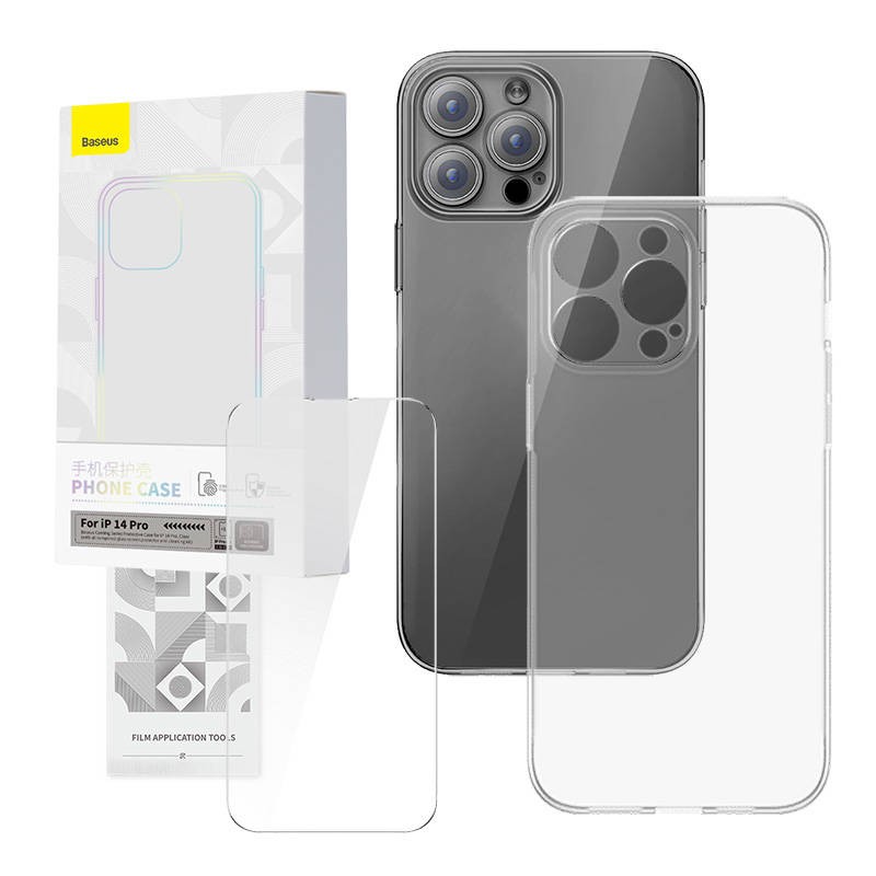 Permatomas dėklas ir grūdinto stiklo rinkinys "Baseus Corning", skirtas "iPhone 14 Pro