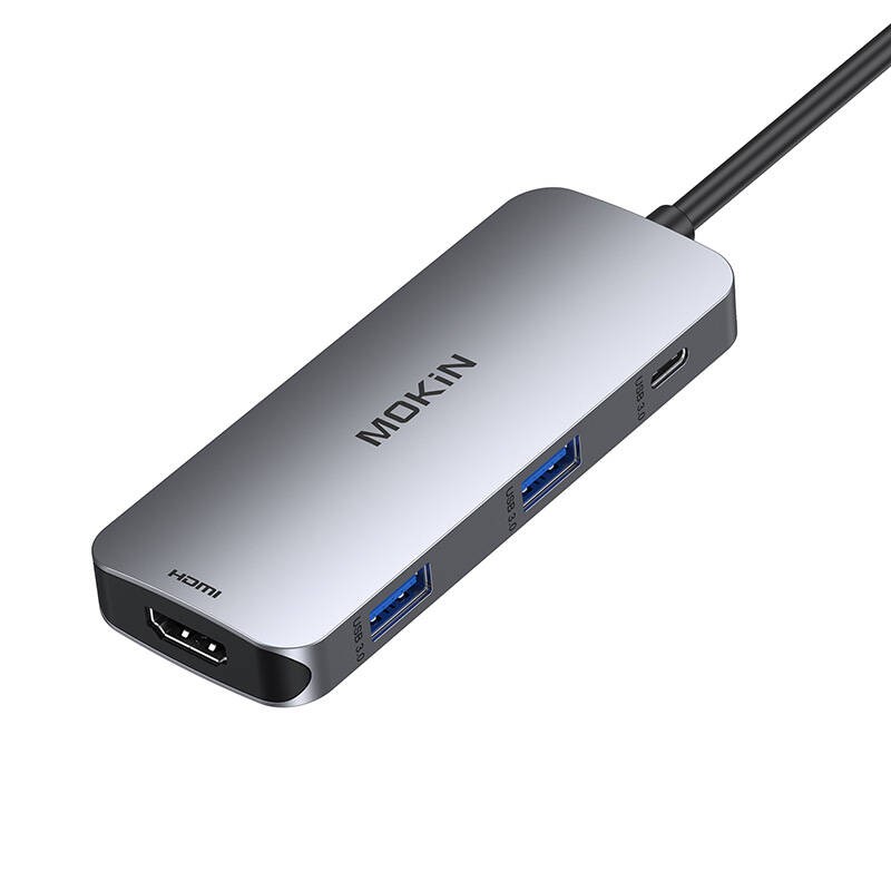 MOKiN 7 in 1 adapterio šakotuvas USB-C į 2x USB 3.0 + 2x USB-C + SD + Micro SD + HDMI (sidabrinis)