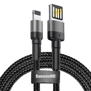 "Baseus Cafule" dvipusis USB "Lightning" laidas 1,5 A 2 m (pilkas + juodas)