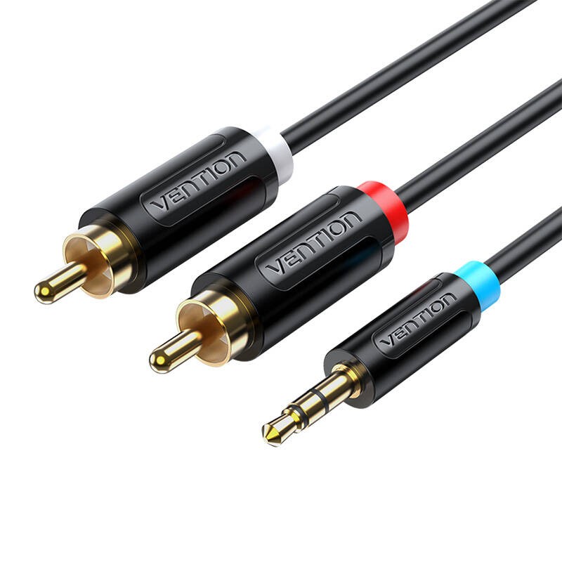 3,5 mm vyriškos ir 2x vyriškos RCA formos kabelis 3 m Vention BCLBI Black