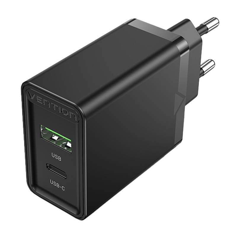 Sieninis įkroviklis EU USB-A(18W), USB-C(20W) Vention FBBB0-EU, 2.4A, PD3.0 (juodas)