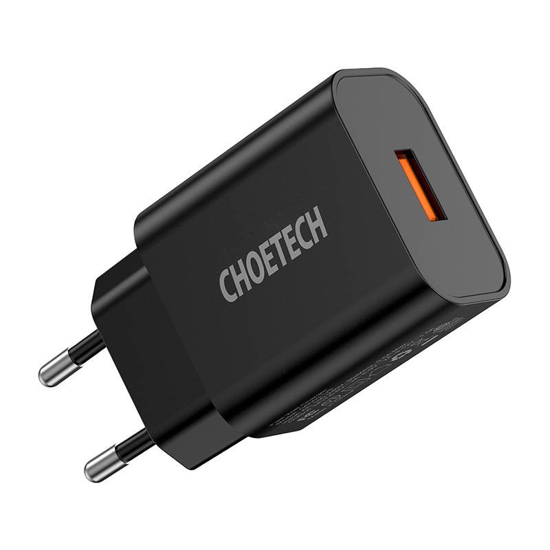 Sieninis įkroviklis Choetech 18W USB-A (juodas)