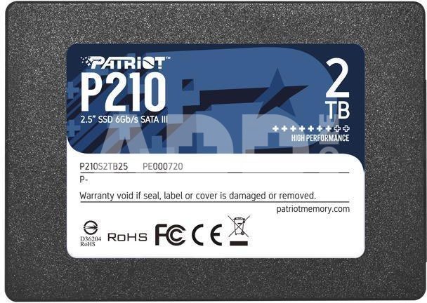 SSD|PATRIOT|P210|2TB|SATA 3.0|Write speed 430 MBytes/sec|Read speed 520 MBytes/sec|2,5"|TBW 960 TB|P210S2TB25