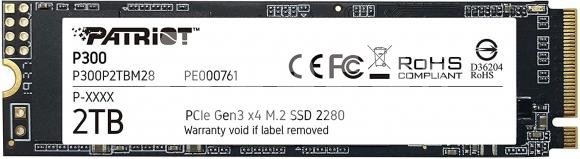 SSD|PATRIOT|P300|2TB|M.2|PCIE|NVMe|QLC|Write speed 1650 MBytes/sec|Read speed 2100 MBytes/sec|3.8mm|TBW 960 TB|P300P2TBM28