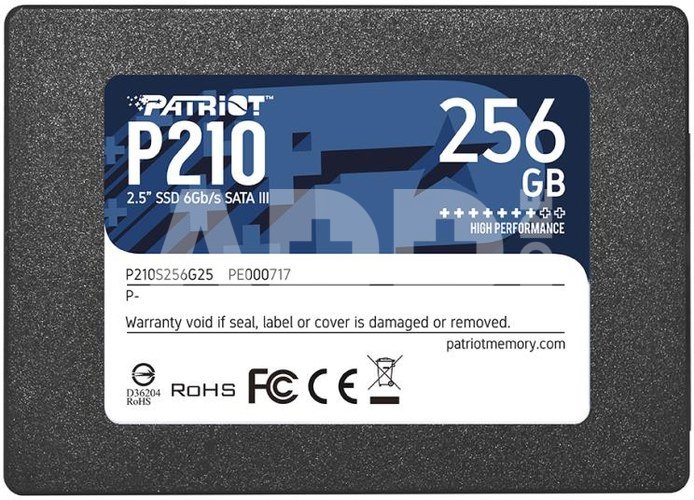 SSD|PATRIOT|P210|256GB|SATA 3.0|Write speed 400 MBytes/sec|Read speed 500 MBytes/sec|2,5"|TBW 120 TB|P210S256G25
