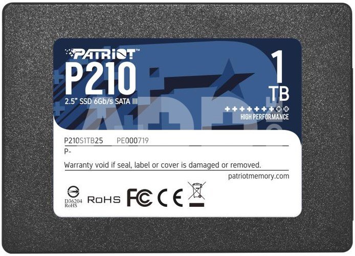 SSD|PATRIOT|P210|1TB|SATA 3.0|Write speed 430 MBytes/sec|Read speed 520 MBytes/sec|2,5"|TBW 480 TB|P210S1TB25