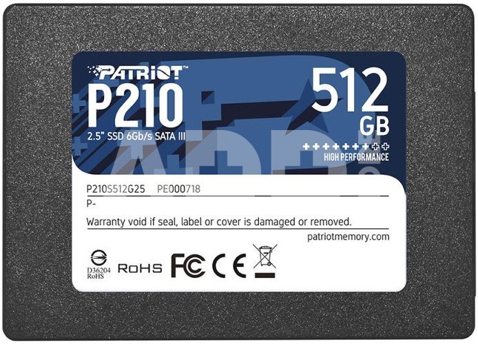 SSD|PATRIOT|P210|512GB|SATA 3.0|Write speed 430 MBytes/sec|Read speed 520 MBytes/sec|2,5"|TBW 240 TB|P210S512G25