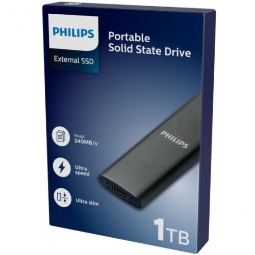 "Philips" išorinis 1TB itin greitas SSD diskas Space grey