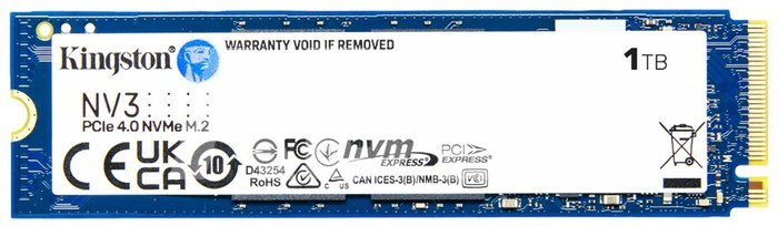 Kingston SSD | NV3 | 1000 GB | SSD form factor M.2 2280 | Solid-state drive interface PCIe NVMe Gen 4.0 (x4) | Read speed 6000 MB/s | Write speed 4000 MB/s