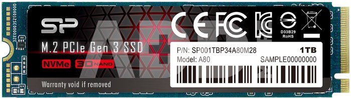 Silicon Power SSD P34A80 1TB, M.2 PCIe Gen3 x4 NVMe, 3200/3000 MB/s | Silicon Power