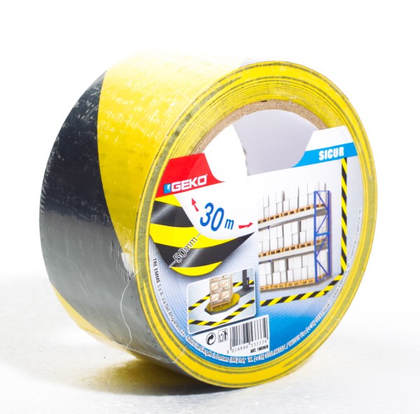 Juosta žymėjimo GEKO PVC geltona / juoda 50 mm x 30 m