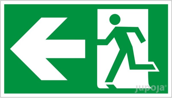 Lipdukas informacinis "Išėjimas kairėje" 230 x 130 mm