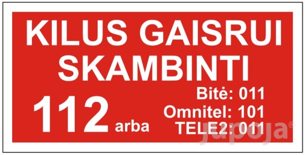 Lipdukas informacinis "Kilus gaisrui skamb.112" 130 x 65 mm