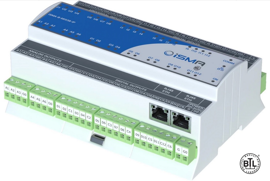Išplėtimo modulis iSMA-B-MIX38-IP 12DI, 8UI, 6AO, 12DO, Modbus TCP/IP, BACnet IP, 12DI, 8UI, 6AO, 12DO