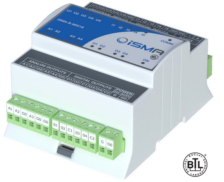Išplėtimo modulis iSMA-B-MIX18 5, Modbus RTU/ASCII, BACnet MSTP, 5DI, 5UI, 4AO, 4DO