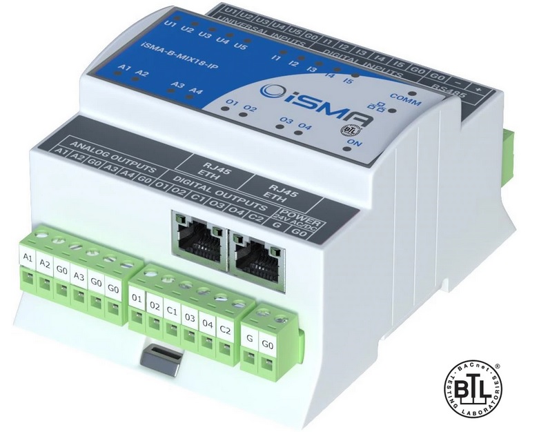 Išplėtimo modulis iSMA-B-MIX18-IP 5DI, 5UI, 4AO, 4DO, Modbus TCP/IP, BACnet IP,  5DI, 5UI, 4AO, 4DO