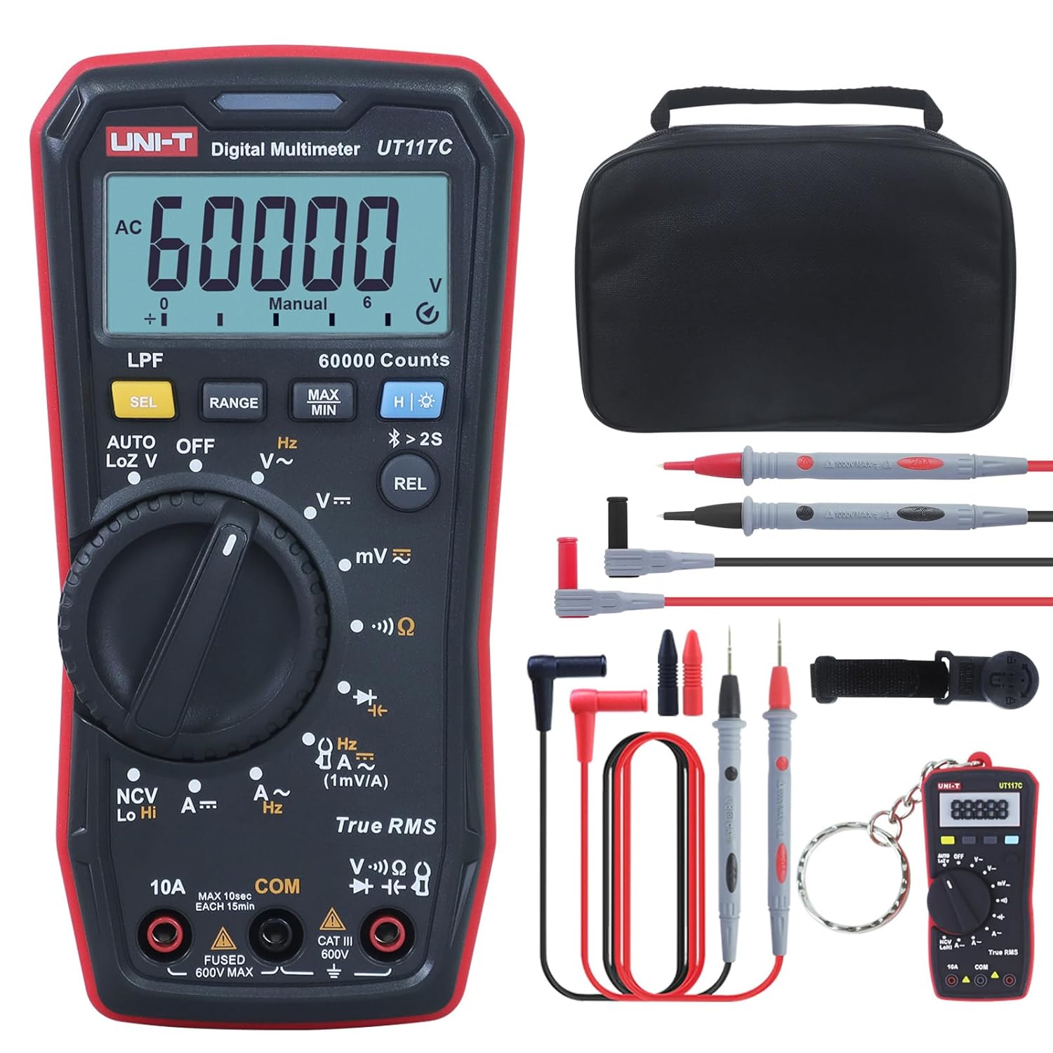 Didelio tikslumo skaitmeninis multimetras AC/DC  600V;  AC/DC  10A; 50kHz; 40MΩ; 1000uF; LoZ; LPF; NCV; 60000; True RMS; BT, UNI-T