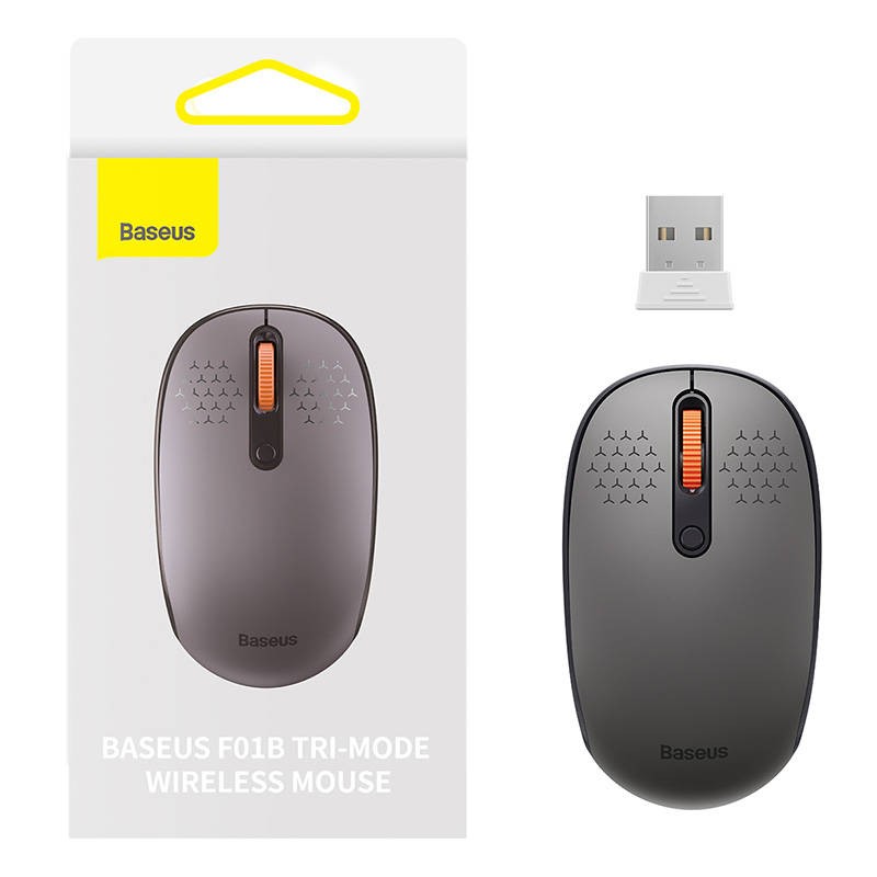 Belaidė pelė "Baseus F01B Tri-mode 2.4G BT 5.0" 1600 DPI (matinė pilka)