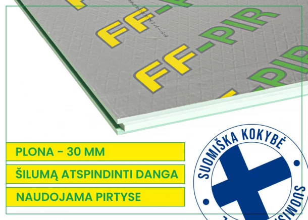 Poliuretano plokštė Finnfoam FF-PIR SAUNA, su aliuminio folija, 30mm
