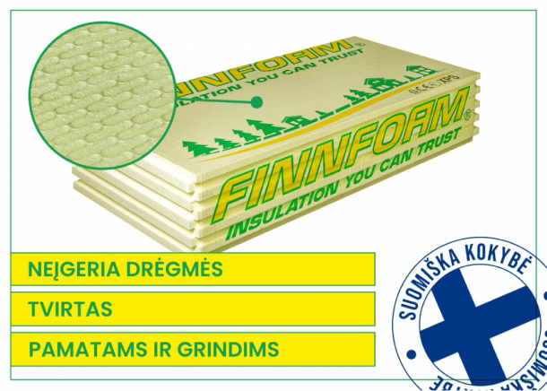 Ekstruzinis polistirolas XPS Finnfoam FL-300XX, šiauštas, frezuotas, 50-200mm