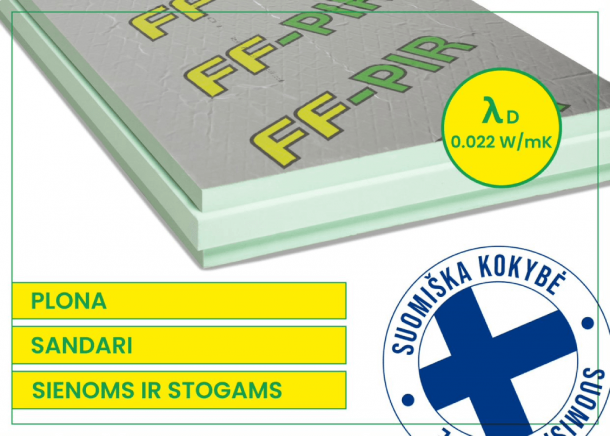 Plokštė poliuretano Finnfoam FF-PIR ALK, su aliuminiu, frez., 30-240mm