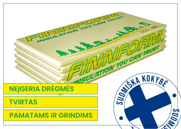 Ekstruzinis polistirolas XPS Finnfoam FL-300, lygus, frezuotas, 50-100mm