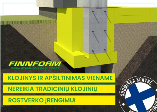 Liktinis klojinys Finnfoam XPS U-300, polinių pamatų rostverko įrengimui