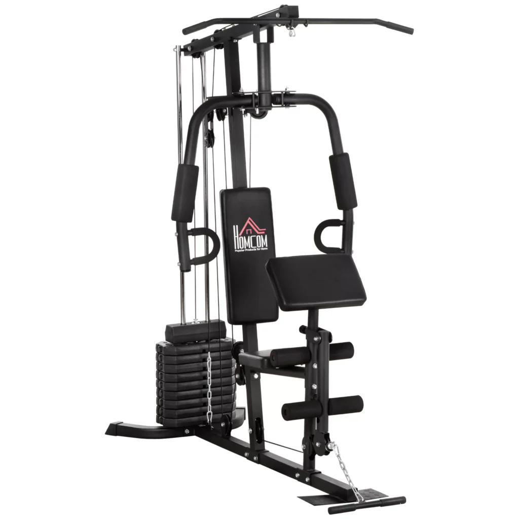 Jėgos treniruoklių stotis bei 45 kg svarmenimis - Juoda 180 x 108 x 200 cm
