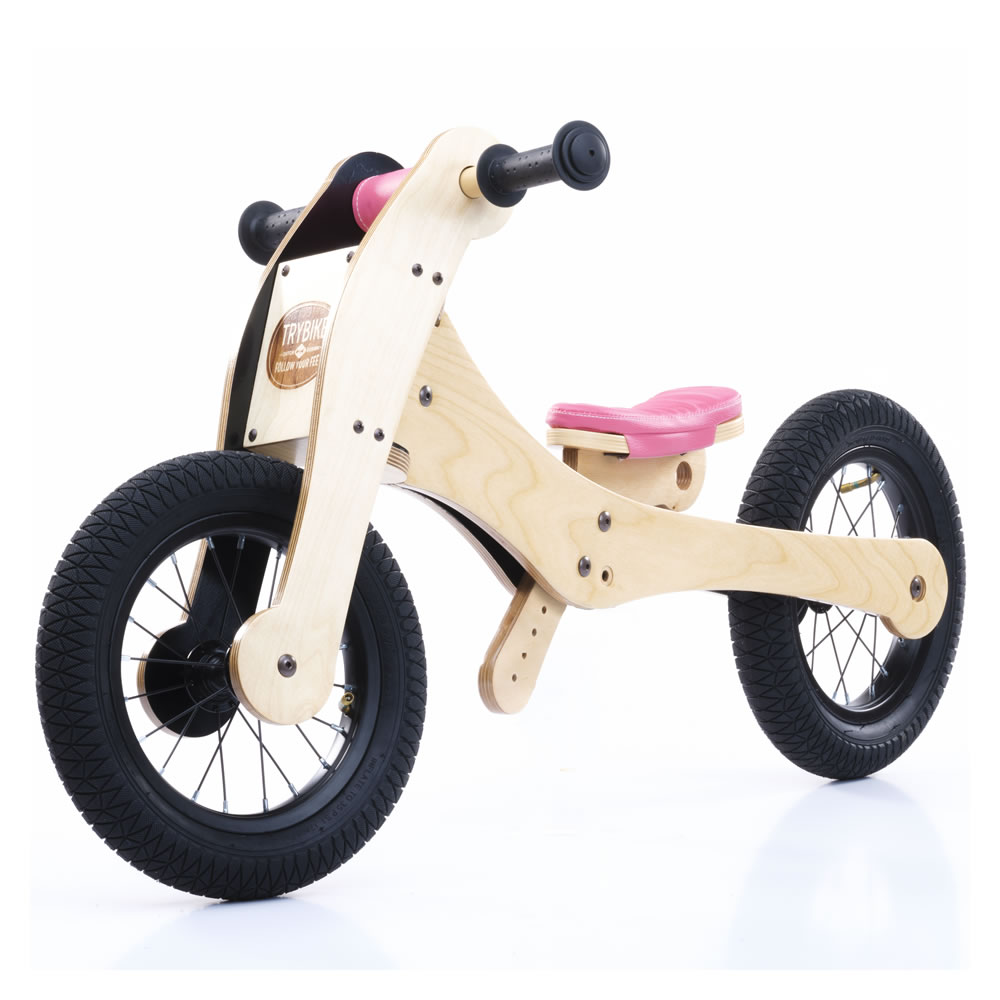 Medinis balansinis dviratukas-triratukas Trybike 4-in-1, rožinis