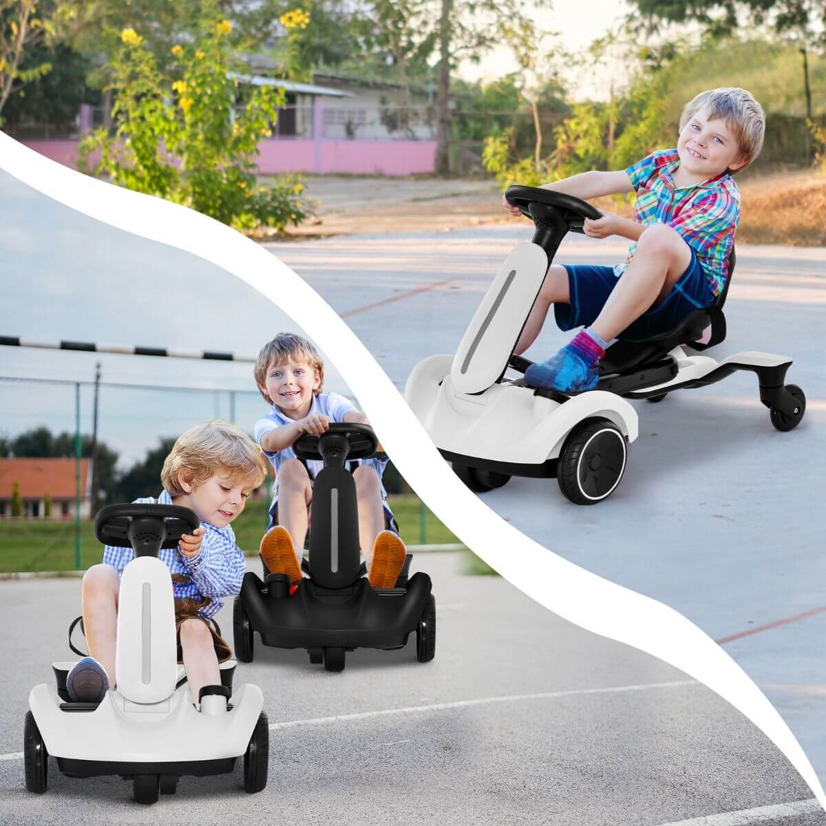 Baltas Vaikiškas Elektrinis Drifto Kartingas Penkiais Ratais 1104