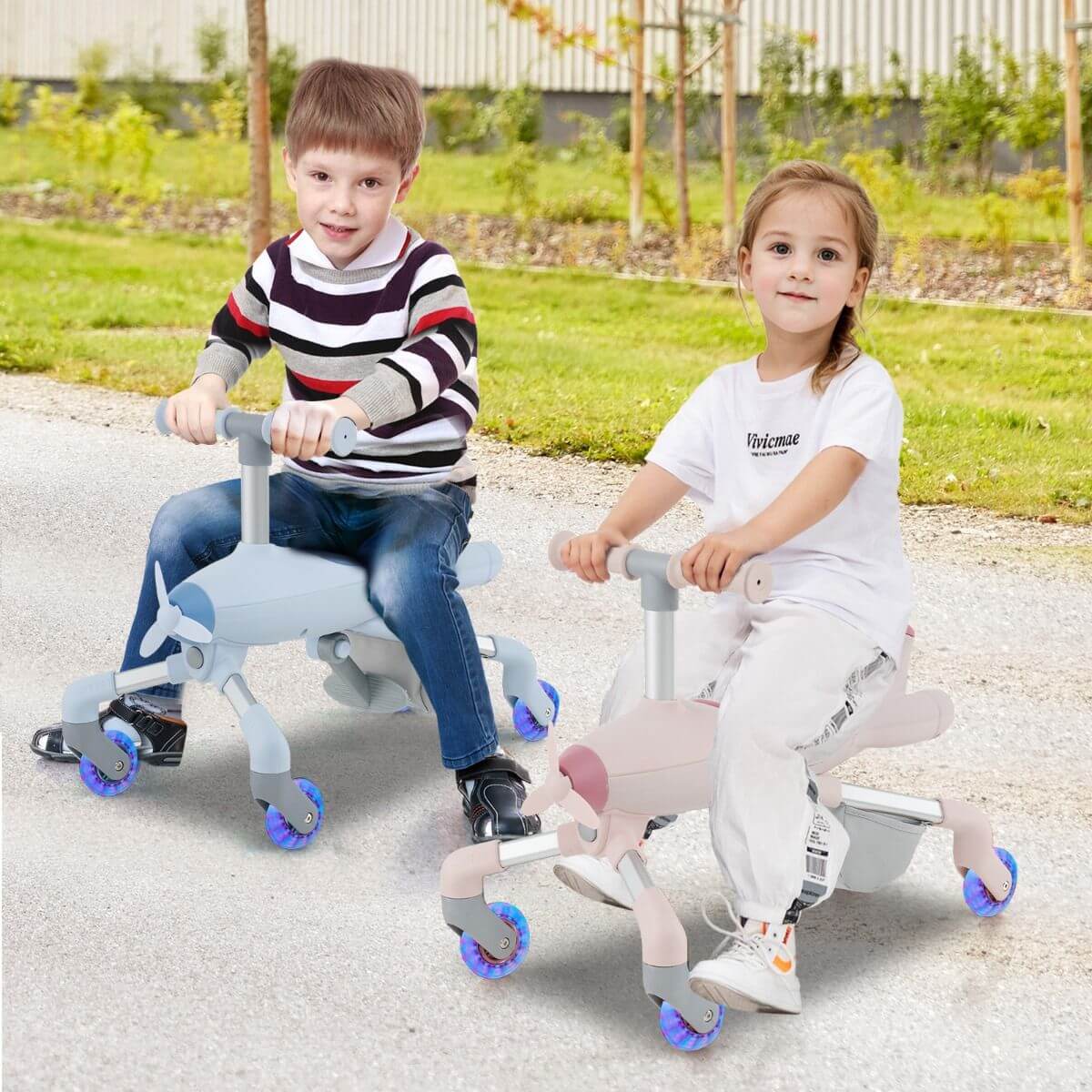 Stumiamas Dviratukas Lėktuvas Du viename Su LED Ratukais, Žydras