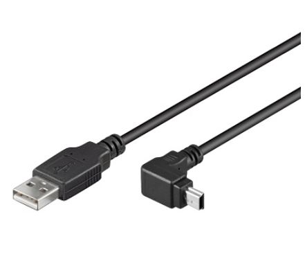Kabelis USB A kištukas - mini USB kištukas 90° kampu,1.8m juodas