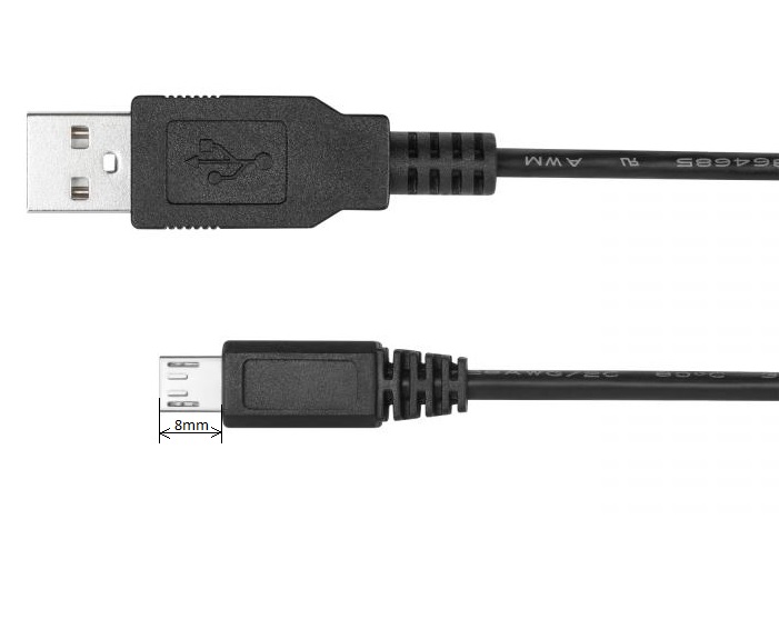 Kabelis USB A kištukas - micro USB B su pailgintu kištuku (8mm) 1m
