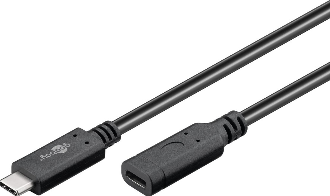 Kabelis ilgiklis USB C kištukas - USB C lizdas USB3.2 Gen2, Thunderbolt™ 3 , max 60W, iki 10Gbit/s 1m juodas Goobay