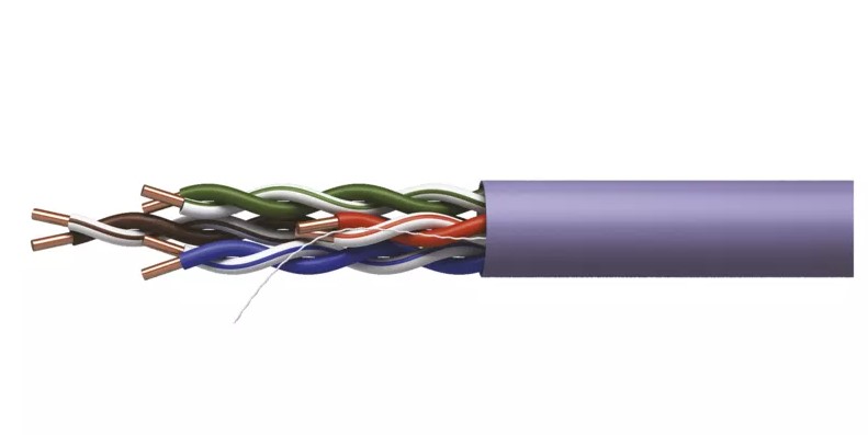 Kabelis UTP CAT5e 4x2x0.5mm, viengyslis, varinis, su LSZH izoliacija Dca violetinis EMOS