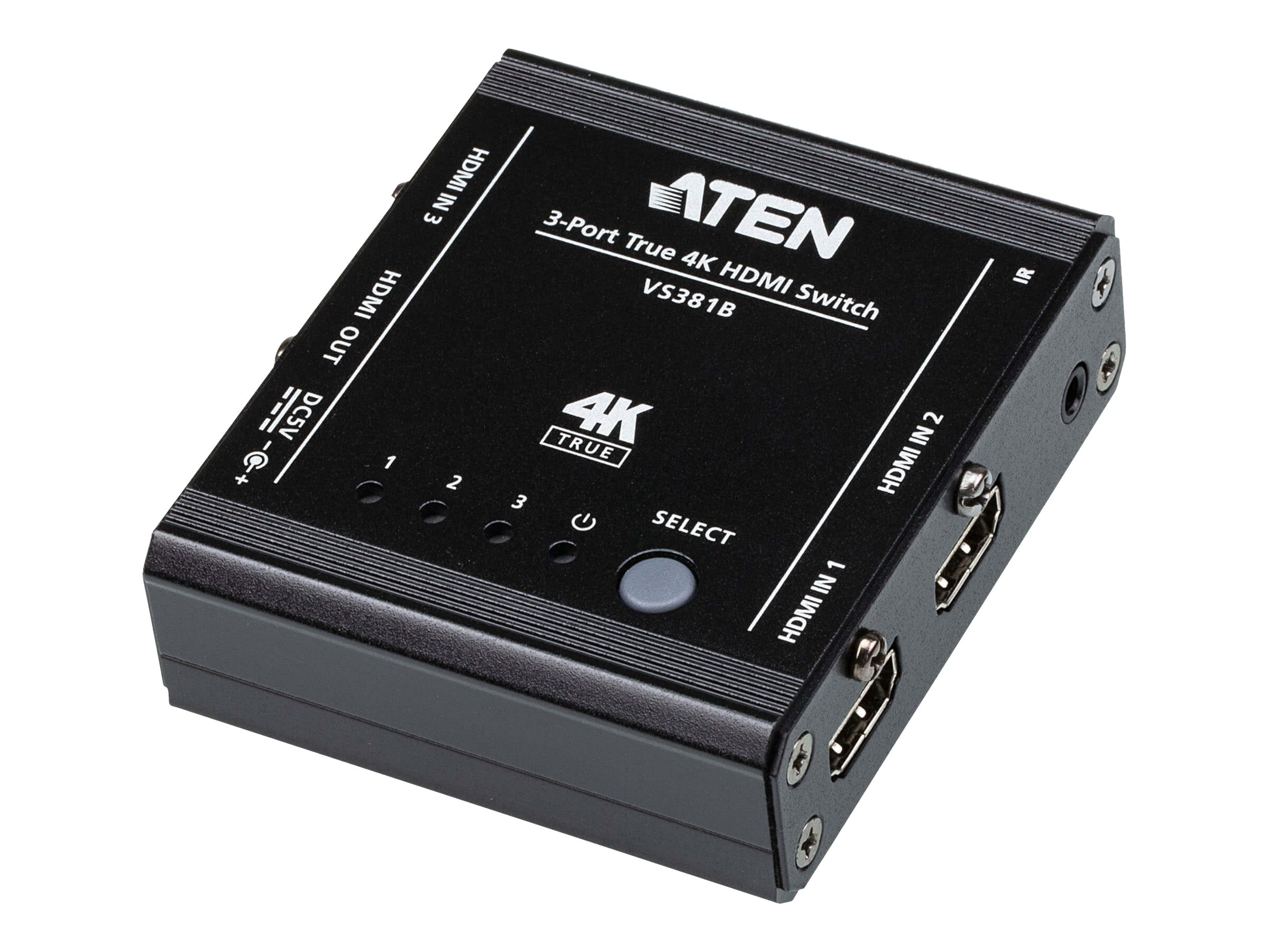 Aten | 3-Port True 4K HDMI Switch | VS381B | Input: 3 x HDMI Type A Female; Output: 1 x HDMI Type A Female